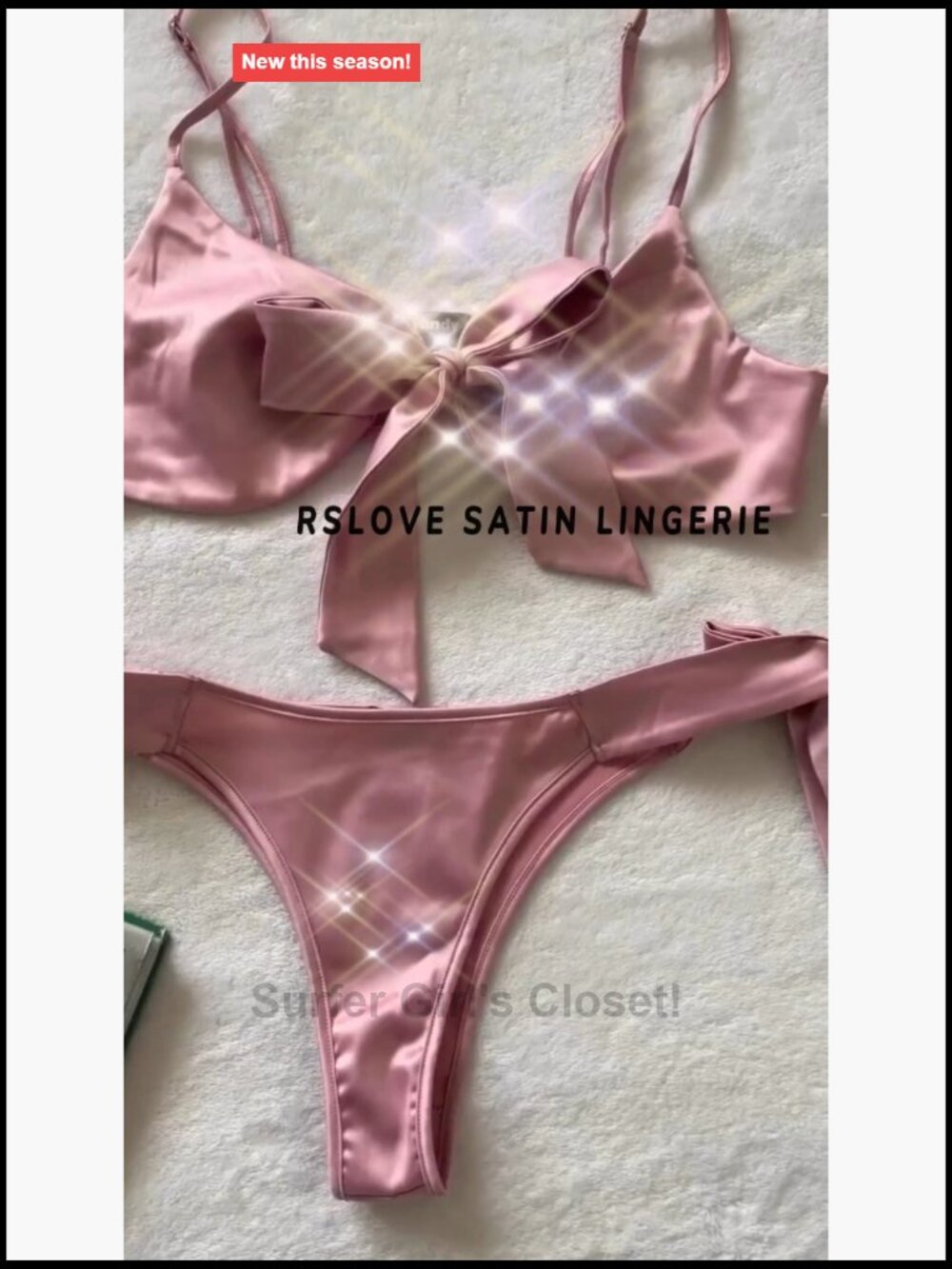 Satin Bow Tie Lingerie Set, 2 Piece Bra and Thong, Adjustable Straps, Pull On - Picture 7 of 7